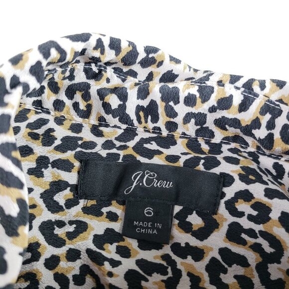 J Crew 100% Silk Leopard Blouse Womens 6 Black Long Sleeve Button Up Collar Top - Picture 11 of 11